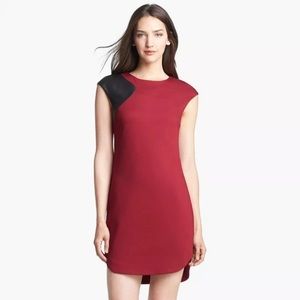 Trina Turk Red Ponte Shift Dress with Leather Details Sz 6 Valentine’s Day